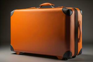 AI generated Orange suitcase on a gray background. generative ai photo