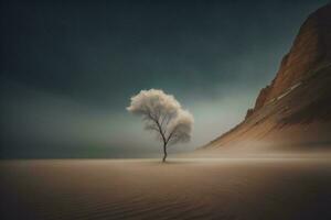 AI generated Lonely tree in the desert. generative ai photo