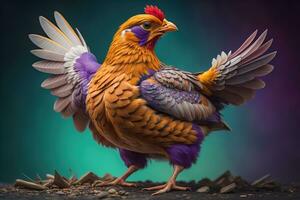 AI generated Colorful chicken on a solid color background, studio photo. ai generative photo