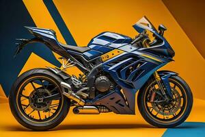 AI generated Modern powerful sports motorcycle on a colorful background. ai generative photo