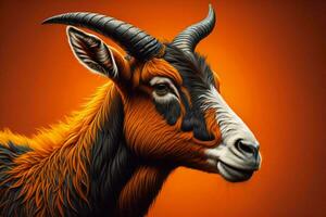 AI generated Portrait of a goat on orange background. generative ai photo