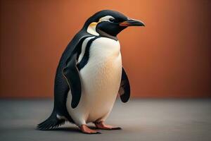 AI generated Cute penguin standing in front of solid color background. ai generative photo