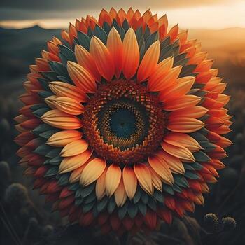 AI generated Sunflower in the field at sunset. Colorful floral background. generative ai photo