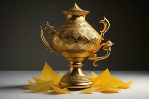 AI generated Antique vase with gold ornament and paper envelopes. generative ai photo