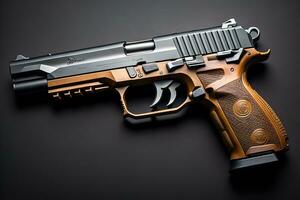 AI generated Semi-automatic handgun on a solid color background. Close-up. ai generative photo