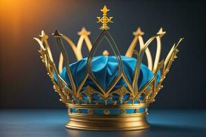 AI generated low key image of beautiful golden queen, king crown. ai generative photo