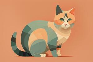 AI generated Cute cat sitting on the floor. Vector illustration in retro style. ai generative photo