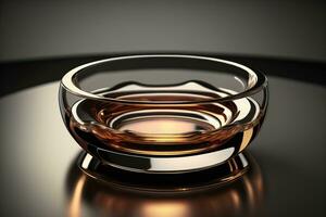 AI generated Empty glossy transparent ashtray on a dark background. ai generative photo