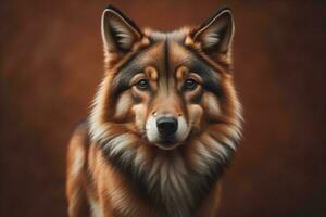 AI generated Portrait of a beautiful alaskan shepherd dog on brown background. generative ai photo
