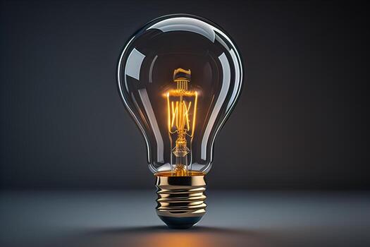 AI generated Glowing glass light bulb on dark background. ai generative photo