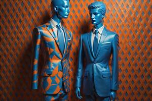 AI generated Fashionable mannequins in blue suits. generative ai photo