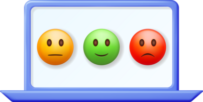 3d klant beoordeling glimlach emoticons in laptop png
