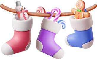 3D Christmas Stocking on Rope, Color Sock png