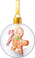 3D Christmas Glass Ball with Snow Gingerbread Man png