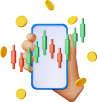 3D Growth Stock Diagram on Mobile Phone png