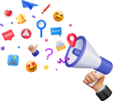 3D Megaphone with Flying Social Media Icons png