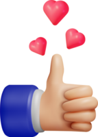 3D Thumbs Up Hand Gesture with Heart png