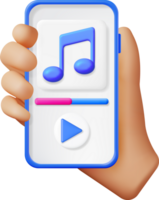 3D Hand with Music Cloud Note in Mobile Phone png