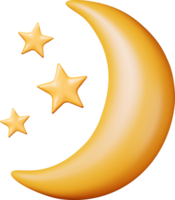 3D Gold Crescent Moon with Stars png