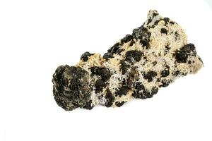 Macro stone mineral Pyrrhotite, quartz, Sphalerite, calcite, Galena on white background photo