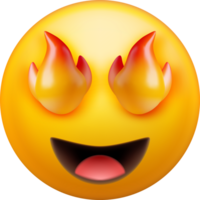 3D Yellow Excited Fire Eyed Emoticon png