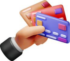 3d banco tarjetas en mano png