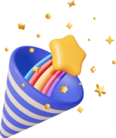 3d Party Popper mit golden Konfetti png