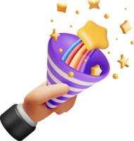 3d Party Popper mit golden Konfetti png