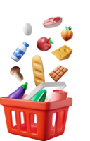 3D Shopping Plastic Basket with Fresh Products png