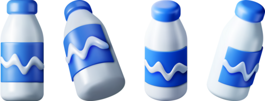 3D Glass Bottle with Milk from Different Angles png