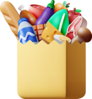 3D Shopping Paper Bag with Fresh Products png