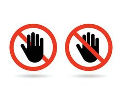 Forbidden sign with stop hand glyph icon. Signs off limits. Vector stop sign icon. No entry prohibition. Do not touch icon.