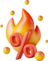 3D Percent Sign and Fire Flame Icon png