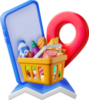 3D Smartphone with Shopping Grocery Basket png