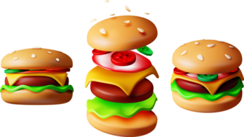 3d smakelijk hamburger reeks in verschillend hoeken png