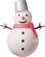 3d branco boneco de neve dentro balde chapéu e cachecol png