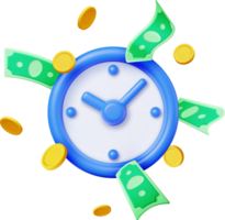 3D Clock with Dollar Golden Coins png