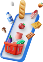 3D Smartphone with Shopping Grocery Basket png