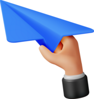 3D Blue Paper Plane in Hand png