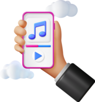 3D Hand with Music Cloud Note in Mobile Phone png