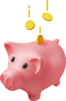 3d cerdito banco con monedas png