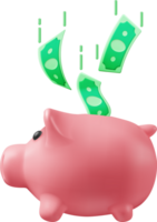 3D Piggy Bank with Dollars png