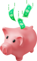 3D Piggy Bank with Dollars png