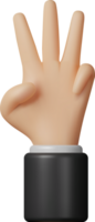 3d hand som visar tre fingrar png