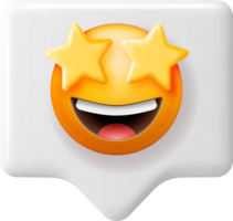 3D Excited Starry Eyed Emoticon in Chat Bubble png