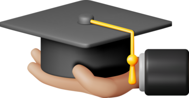 3D Hand of Graduates and Graduation Hat png