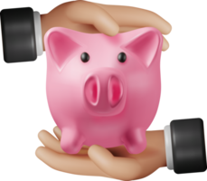 3d cerdito banco en manos png