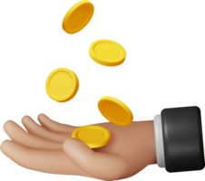 3D Hand Full of Gold Coins png