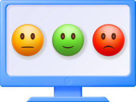 3d cliente Avaliação sorrir emoticons dentro computador png