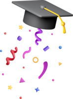 3D Graduation Hat in Air with Confetti png